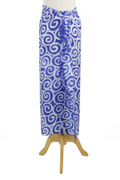 Seiden-Batik-Sarong - Kunsthandwerklich gefertigter Batik-Sarong aus thailändischer Seide in Blau