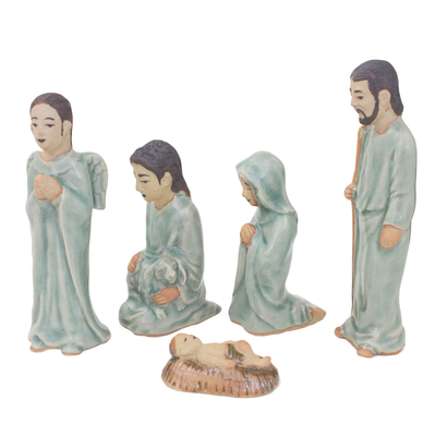 Belén de cerámica Celadon, (juego de 5) - Estatuillas de Belén de Cerámica Celadon Hechas a Mano (juego de 5)