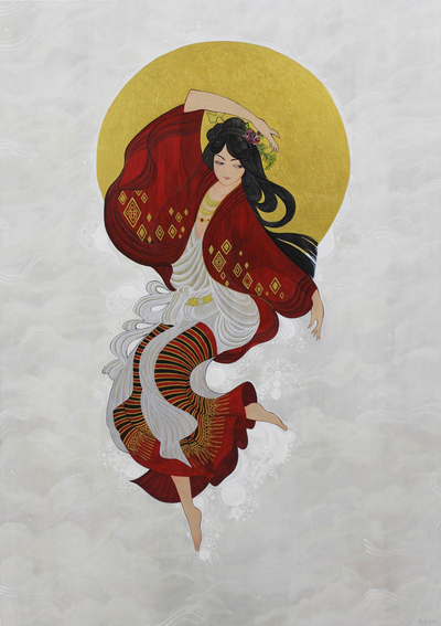 „Contemporary Lanna Girl II“ (2015) – Original thailändisches Illustrationsstil-Porträt einer Tänzerin