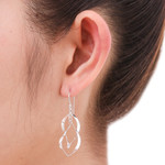 Sterling silver dangle earrings, 'Linking Leaves' - Thai Artisan Crafted Sterling Silver Dangle Earrings
