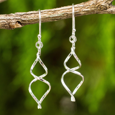 Sterling silver dangle earrings, 'Lotus Whirl' - Sterling Silver Artisan Crafted Earrings from Thailand