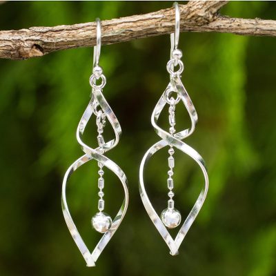 Sterling silver dangle earrings, 'Jack-in-the-Pulpit' - Thai Fair Trade Polished 925 Sterling Silver Earrings