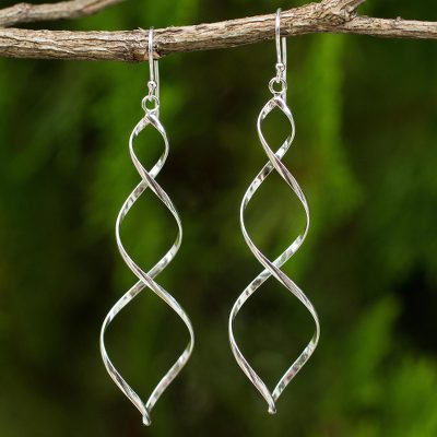 Sterling silver dangle earrings, 'Triple Helix' - Sterling Silver Artisan Crafted Long Earrings from Thailand