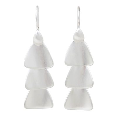 Sterling silver chandelier earrings, 'Fan Cascade' - Satin Finish Thai Sterling Silver Chandelier Earrings