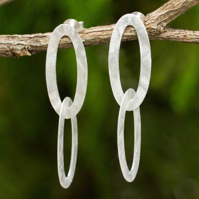 Sterling silver dangle earrings, 'Satin Connection' - Handcrafted Contemporary Sterling Silver Dangle Earrings