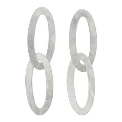 Sterling silver dangle earrings, 'Satin Connection' - Handcrafted Contemporary Sterling Silver Dangle Earrings