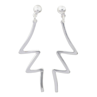 Sterling silver dangle earrings, 'Thunderbolt' - Abstract Geometric Dangle Earrings in Sterling Silver