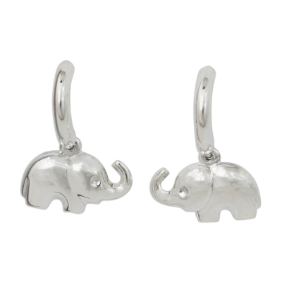 Sterling silver dangle earrings, 'Portly Pachyderm' - Handcrafted Elephant Earrings in Polished Sterling Silver