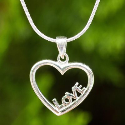 Sterling silver pendant necklace, 'Love in My Heart' - Thai Artisan Crafted Sterling Silver Heart Necklace