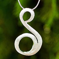 Sterling silver pendant necklace, 'Serpentine' - Sterling Silver Snake Chain Necklace with Letter S Pendant