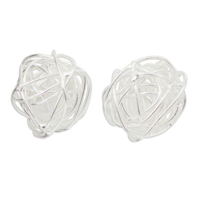 Sterling silver stud earrings, 'Free Line' - Handmade Abstract Sterling Silver Stud Earrings