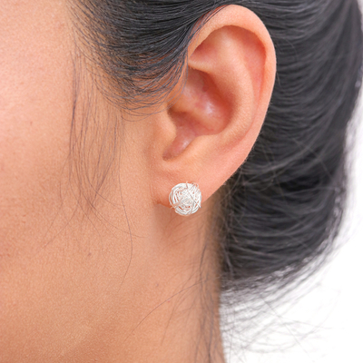 Sterling silver stud earrings, 'Free Line' - Handmade Abstract Sterling Silver Stud Earrings