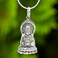 Sterling silver pendant necklace, 'The Guan Yin' - Hand Crafted Sterling Silver Necklace with Pendant