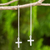 Sterling silver threader earrings, 'Chain of Purity' - Hand Crafted Sterling Silver Cross Dangle Earrings thumbail