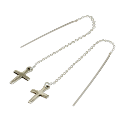Pendientes de enhebrar de plata de primera ley - Pendientes de enhebrar con cruz de plata de ley hechos a mano