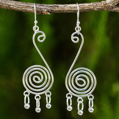 Sterling silver dangle earrings, 'Mesmerizing Ways' - Contemporary Spiral Shaped Sterling Silver Dangle Earrings