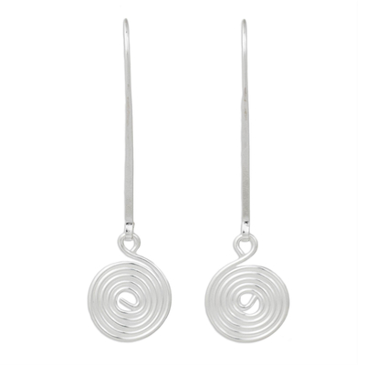 Sterling silver dangle earrings, 'Simply Spiral' - Artisan Crafted Sterling Silver Hook Earrings with Spiral