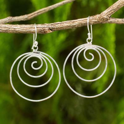 Sterling silver dangle earrings, 'Ever Inward' - Spiral Dangle Earrings Hand Crafted from Sterling Silver