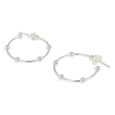Sterling silver half-hoop earrings, 'Cosmos' (1 inch) - 1-Inch Sterling Silver 925 Half Hoop Earrings with Posts