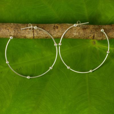 Sterling silver half-hoop earrings, 'Cosmos' (1.8 inch) - 1.8-Inch Sterling Silver Half Hoop Earrings from Thailand
