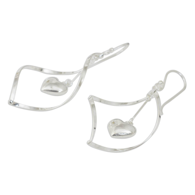 Sterling silver dangle earrings, 'Heart Pendulum' - Heart Themed Sterling Silver 925 Dangle Earrings
