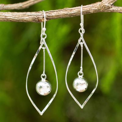 Sterling silver dangle earrings, 'Captive Pendulums' - Artisan Crafted 925 Sterling Silver Articulated Dangle Earri