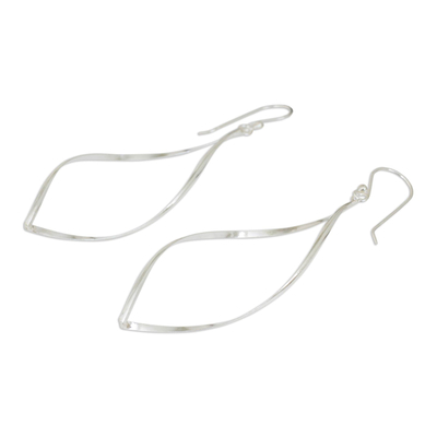 Sterling silver dangle earrings, 'Curvature' - Sterling Silver Dangle Earrings with Curved Marquise Shape