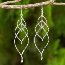 Helix Design Dangle Earrings in 925 Sterling Silver, “Forever Linked”