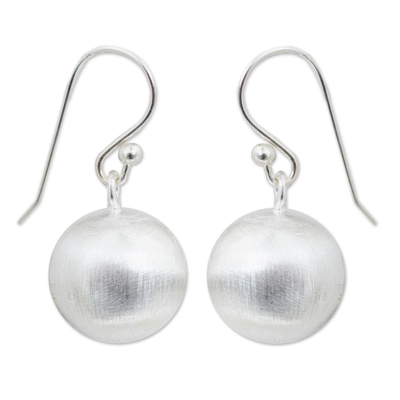 Sterling silver dangle earrings, 'Satin Ball' - Brushed Satin Spherical Dangle Earrings in Sterling Silver