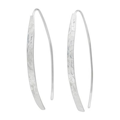 Sterling silver drop earrings, 'Modern Aesthetic' - Modern Drop Earrings in Hammered Sterling Silver