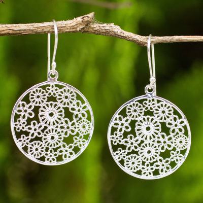 Sterling silver dangle earrings, 'Daisy Garden' - Fair Trade Hand Crafted Modern 925 Sterling Silver Daisy Flo