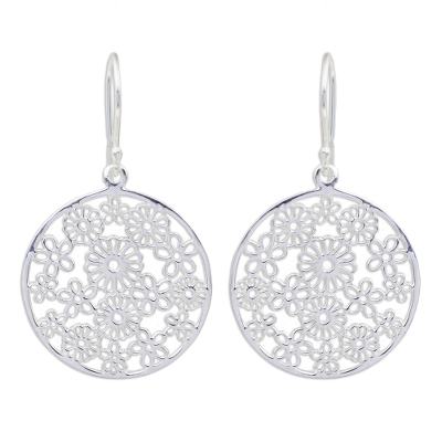 Sterling silver dangle earrings, 'Daisy Garden' - Fair Trade Hand Crafted Modern 925 Sterling Silver Daisy Flo