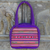 Handtasche aus Baumwolle mit Applikation - Mehrfarbige Lisu Hill Tribe Applikation auf lila Baumwollhandtasche
