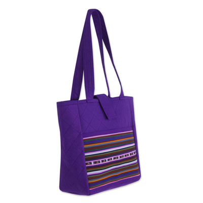 Cotton shoulder bag, 'Lisu Realm in Purple' - Lisu Hill Tribe Applique on Purple Cotton Shoulder Bag