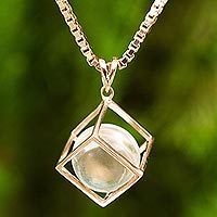 Rose gold plated quartz pendant necklace, 'Translucent Raindrop'