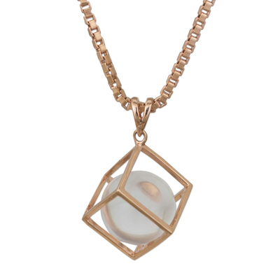Rose gold plated quartz pendant necklace, 'Translucent Raindrop' - Quartz and Rose Gold-Plated Thai Artisan-Crafted Necklace