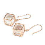 Rose gold plated quartz dangle earrings, 'Frozen Rain' - Artisan Crafted Quartz and Rose Gold Plated Dangle Earrings