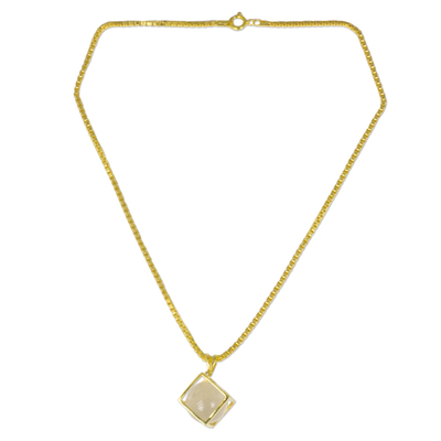 Gold plated quartz pendant necklace, 'Translucent Raindrop' - Gold Plated Crystalline Quartz Artisan Crafted Necklace