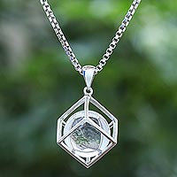 Quartz pendant necklace, 'Translucent Raindrop' - Modern Sterling Silver Necklace with Quartz