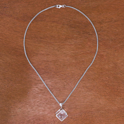 Halskette mit Quarzanhänger - Moderne Halskette aus Sterlingsilber mit Quarz