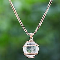 Rose gold plated quartz pendant necklace, Crystalline Spin
