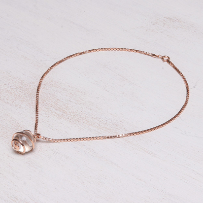 Rose gold plated quartz pendant necklace, 'Crystalline Spin' - Thai Quartz Necklace in Rose Gold Plated Sterling Silver