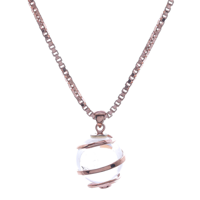 Rose gold plated quartz pendant necklace, 'Crystalline Spin' - Thai Quartz Necklace in Rose Gold Plated Sterling Silver