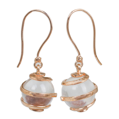 Quartz and rose gold plated dangle earrings, 'Icy Rain' - Clear Quartz and Rose Gold Plated Earrings from Thailand