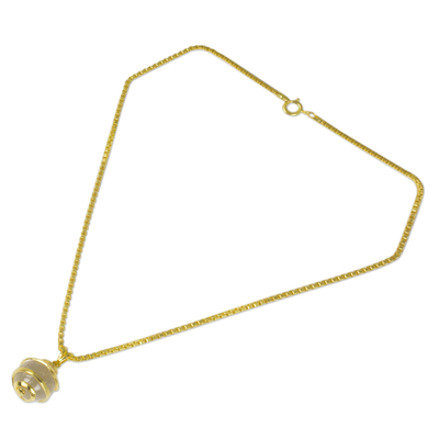Collar con colgante de cuarzo bañado en oro - Collar de Cuarzo en Plata de Ley Chapada en Oro de Tailandia