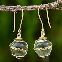 Quartz and gold plated dangle earrings, 'Golden Raindrops'