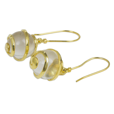 Quartz and gold plated dangle earrings, 'Golden Raindrops' - Artisan Crafted Quartz Dangle Earrings from Thailand