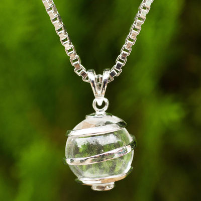 Quartz pendant necklace, 'Crystalline Spin' - Thai Sterling Silver Necklace with Crystalline Quartz