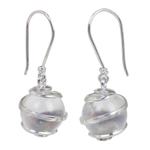 Quartz and sterling silver dangle earrings, 'Silver Raindrops' - Hand Crafted Clear Quartz and Sterling Silver Earrings