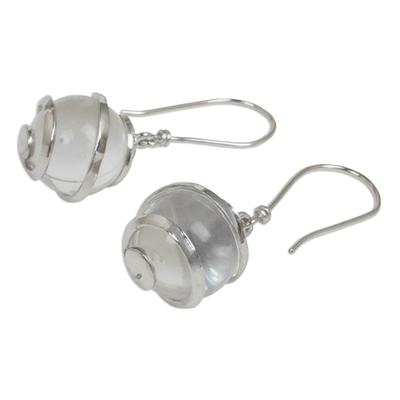 Quartz and sterling silver dangle earrings, 'Silver Raindrops' - Hand Crafted Clear Quartz and Sterling Silver Earrings